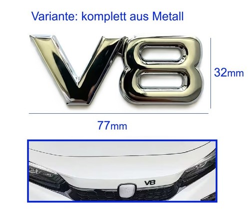 Metall schriftzug chrom - v8, 3d